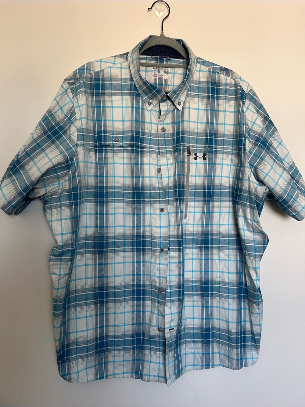 Under Armour HeatGear Fish Hunter Shirt Fishing Vented Loose Plaid Blue Mens 2XL